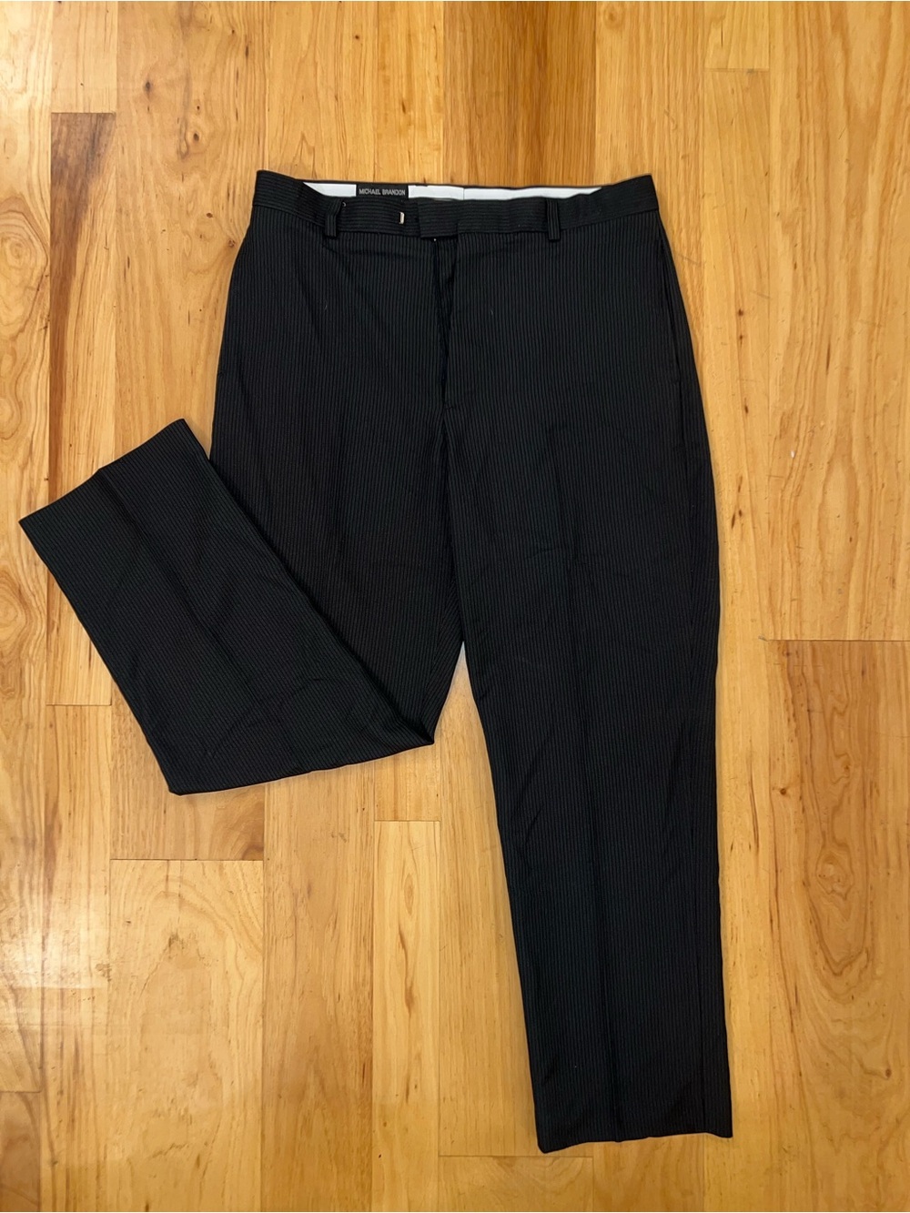 Men's Black Pinstripe Dress Pants -  Michael Brandon